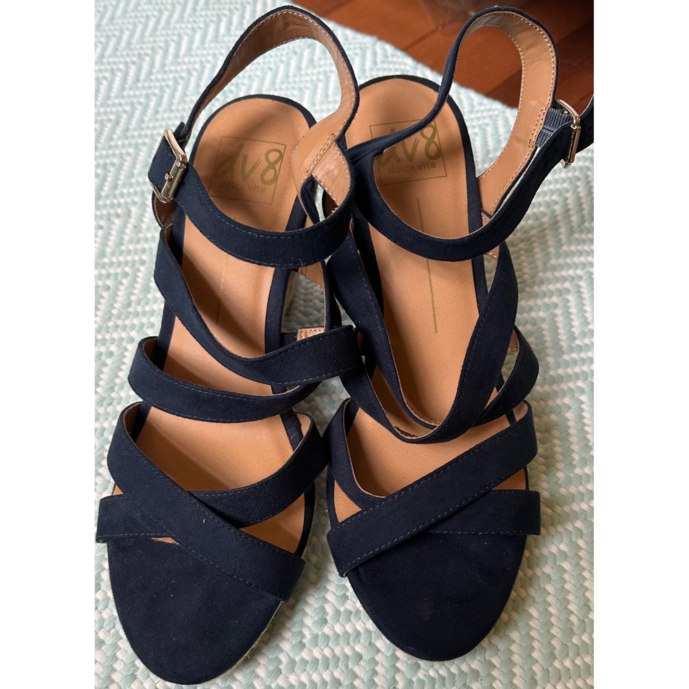 Dolce Vita‎ Navy Suede Espadrille Wedge Sandals Strappy Ankle Strap Size 9